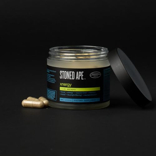 Stoned Ape Xnergy capsules closeup suggesting easy daily dosing for steady energy.