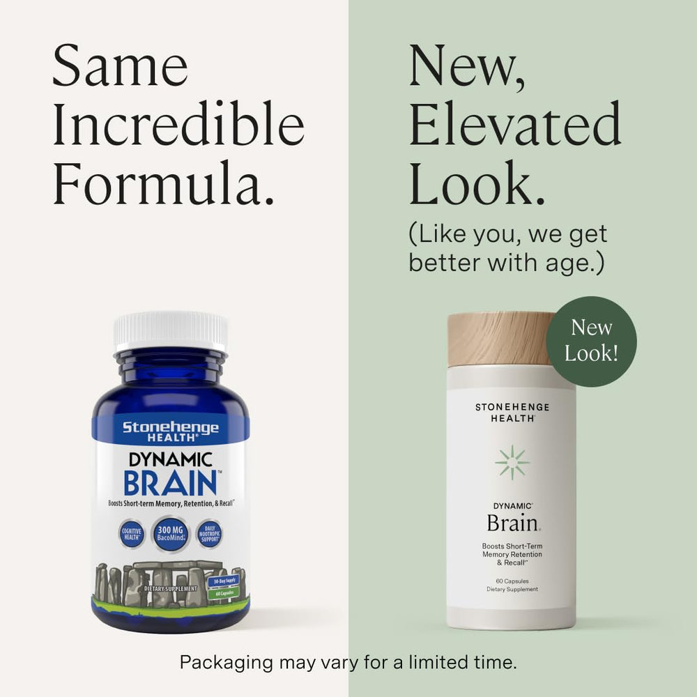 Stonehenge Health Dynamic Brain bottle side with non-GMO and USA manufacturing notes