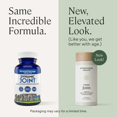 Stonehenge Health Dynamic Joint Health bottle back lists AprèsFlex Boswellia and vitamins for joint comfort support.