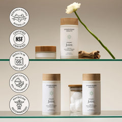 Stonehenge Health Dynamic Joint Health formula highlights vitamins C and D3 for immune and bone support.