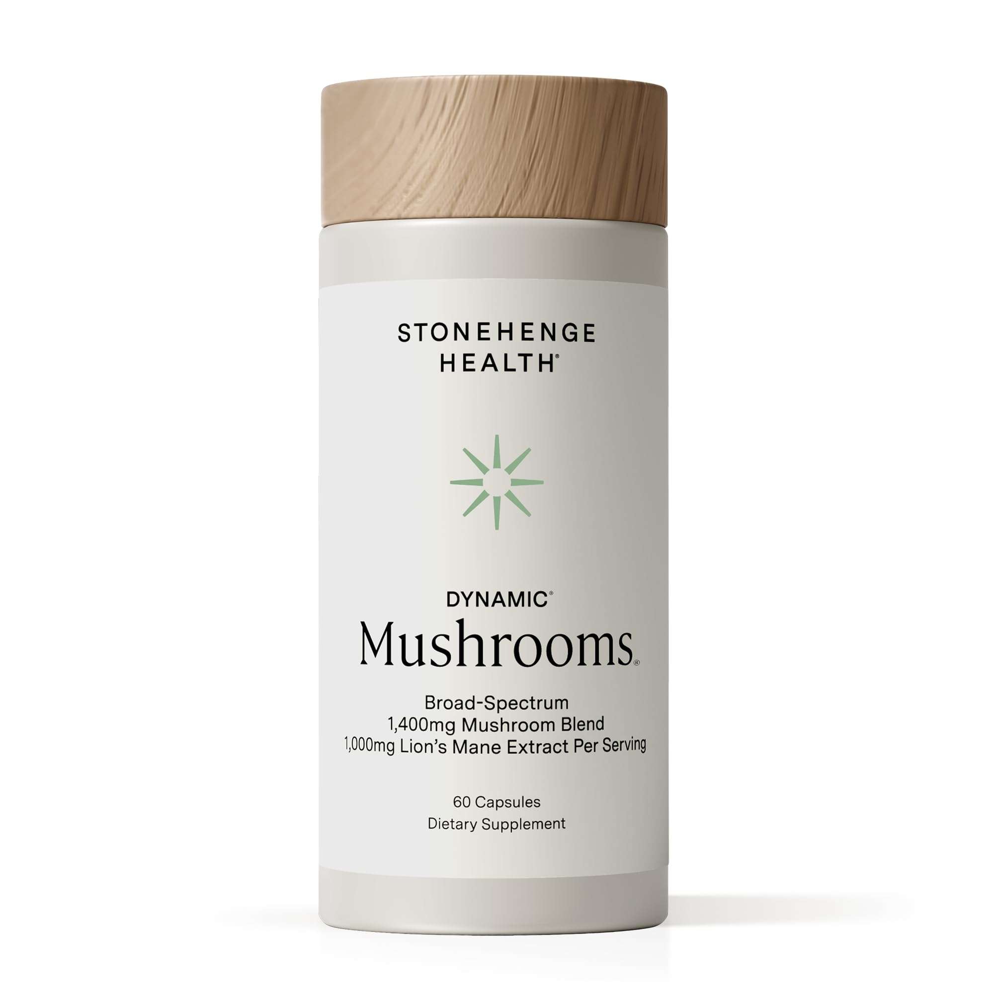 Stonehenge Health Dynamic Mushrooms bottle for daily immune support and cognitive wellness