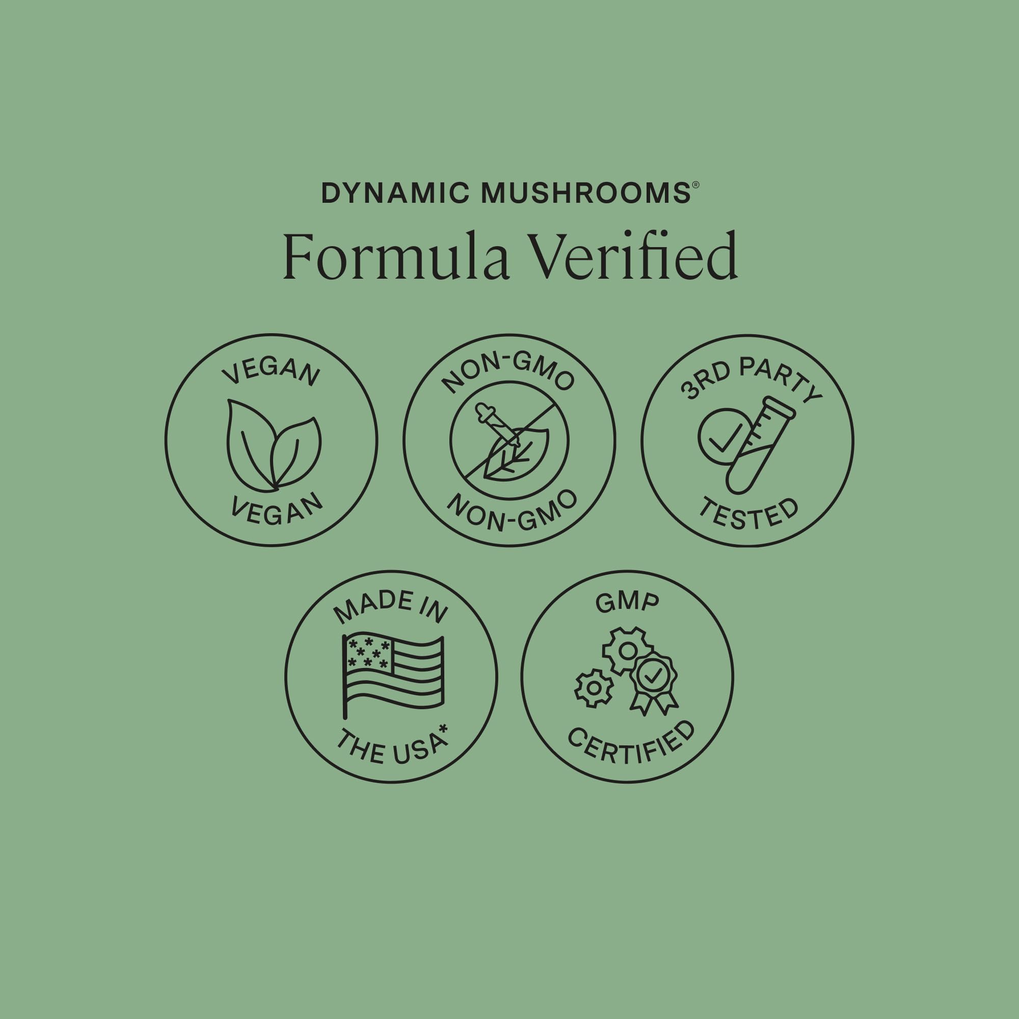 Stonehenge Health Dynamic Mushrooms USA manufacturing emblem signals quality
