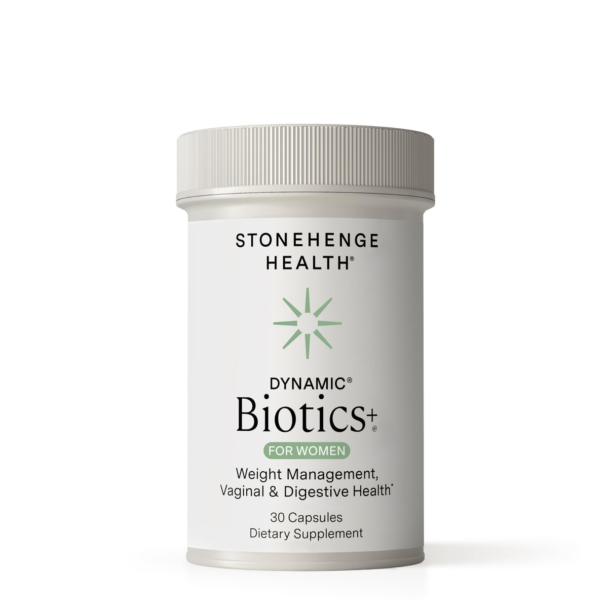 Stonehenge Health Biotics for Women bottle front with 70B CFU capsules may support digestive balance