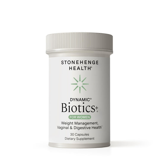 Stonehenge Health Biotics for Women bottle front with 70B CFU capsules may support digestive balance