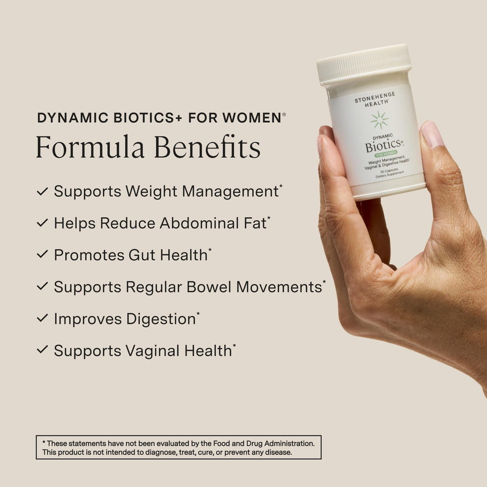 Closeup of Stonehenge Health Biotics for Women capsules showing delayed-release design