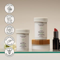 Stonehenge Health Biotics for Women packaging showcasing USA-made and third-party testing