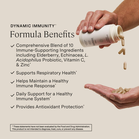 Stonehenge Health Dynamic Immunity capsules are easy to swallow for daily use.