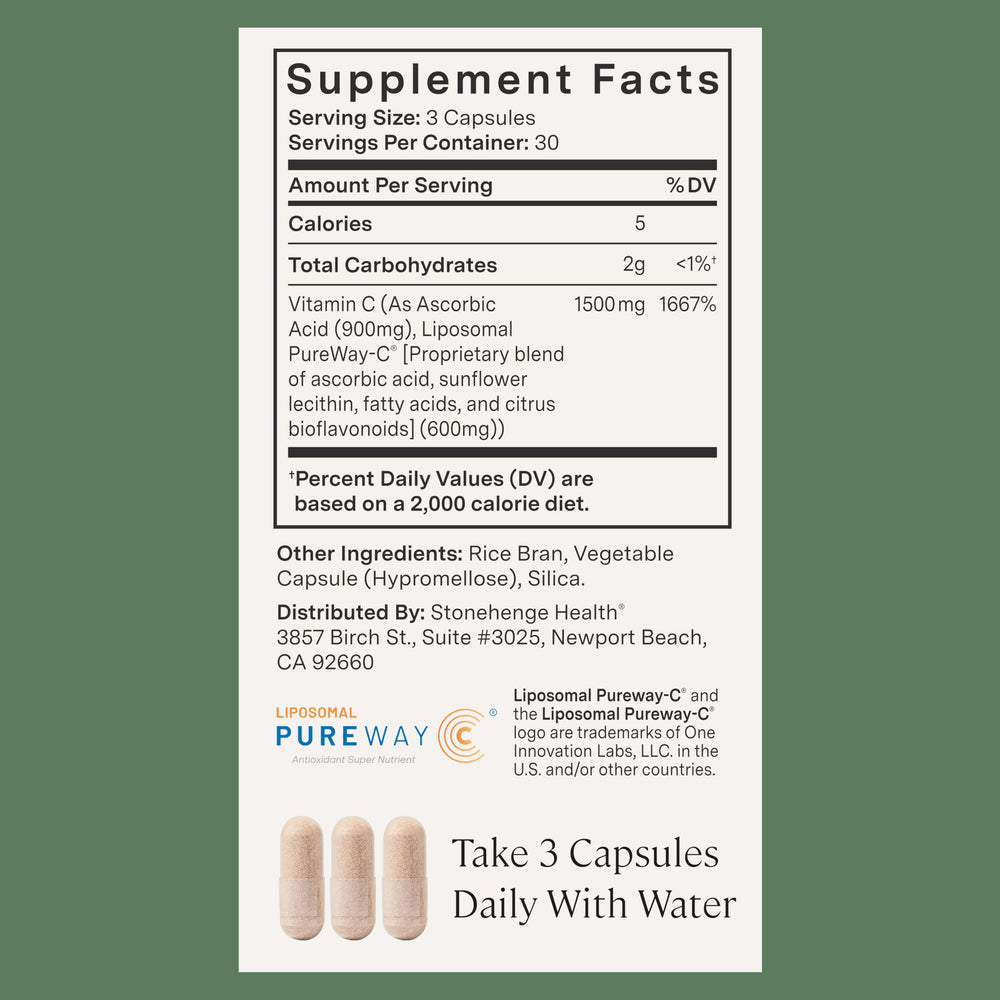 Stonehenge Health Dynamic Liposomal Vitamin C USA-made packaging indicating quality standards