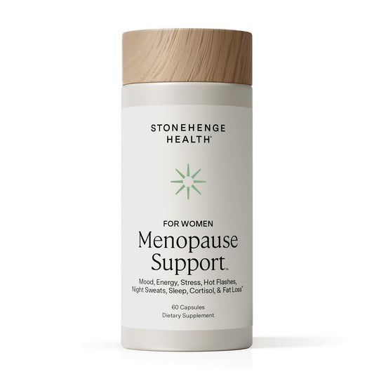 Stonehenge Health menopause support bottle front for daily mood and energy.