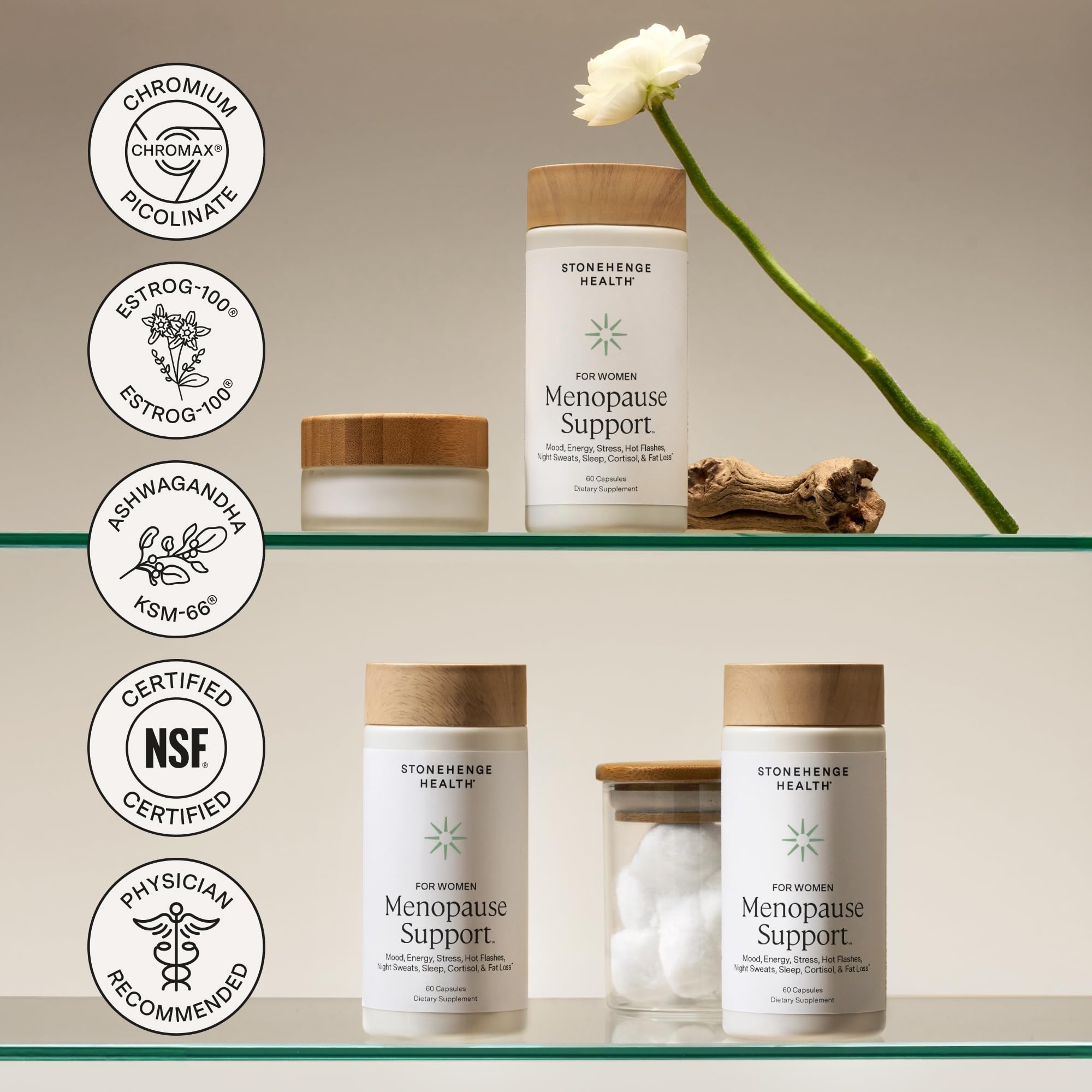 Stonehenge Health menopause support pack-shot on table.