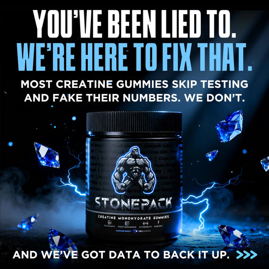 StonePack Creatine Gummies 5g dose label on bottle for accurate dosing