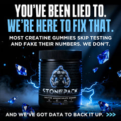 StonePack Creatine Gummies 5g dose label on bottle for accurate dosing