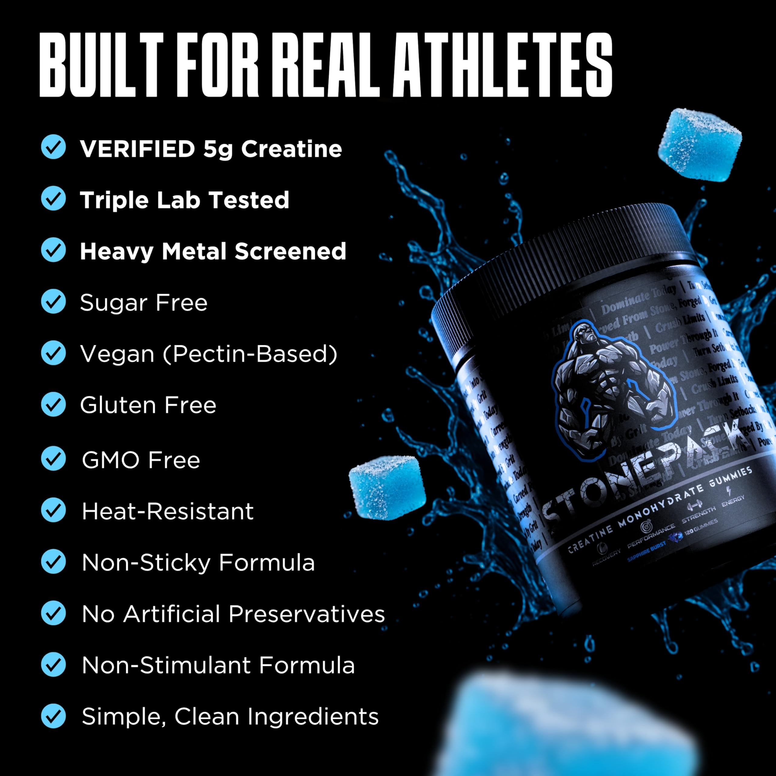 StonePack Creatine Gummies blue raspberry close-up texture