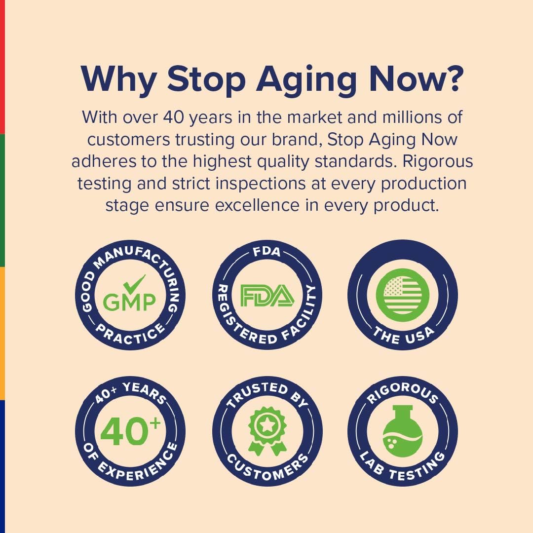 Stop Aging Now bottle on a countertop ready for daily routine