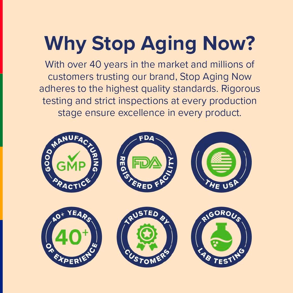 Stop Aging Now bottle on a countertop ready for daily routine