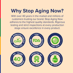 Stop Aging Now bottle on a countertop ready for daily routine
