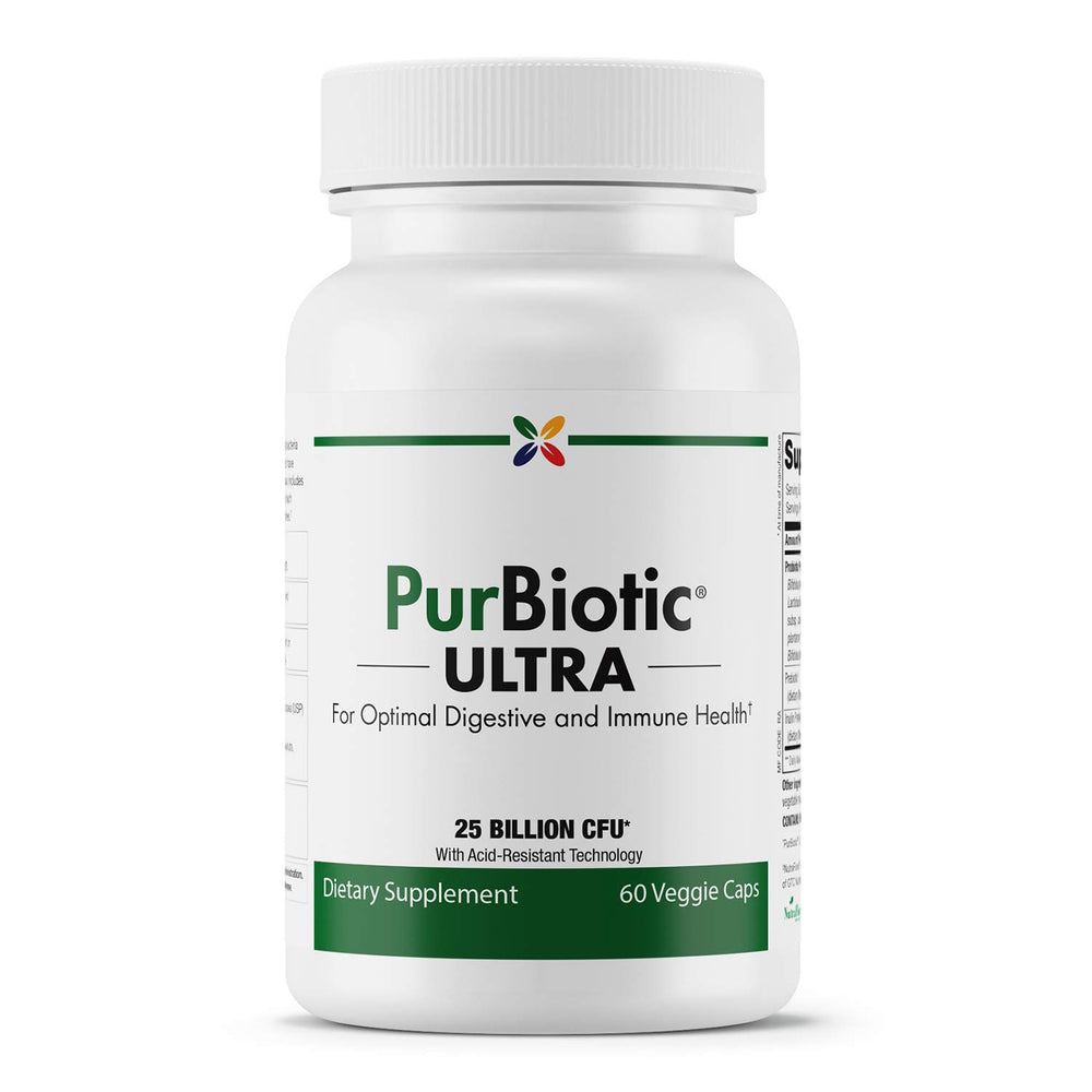 Stop Aging Now PurBiotic Ultra 25B CFU bottle front for daily digestive support.