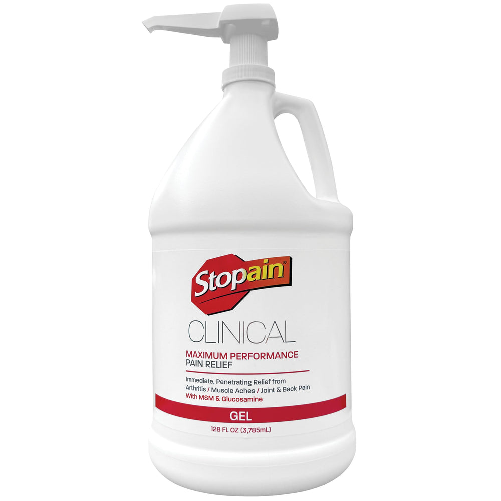 Stopain Clinical Gel bottle 1gal for fast joint and muscle relief.