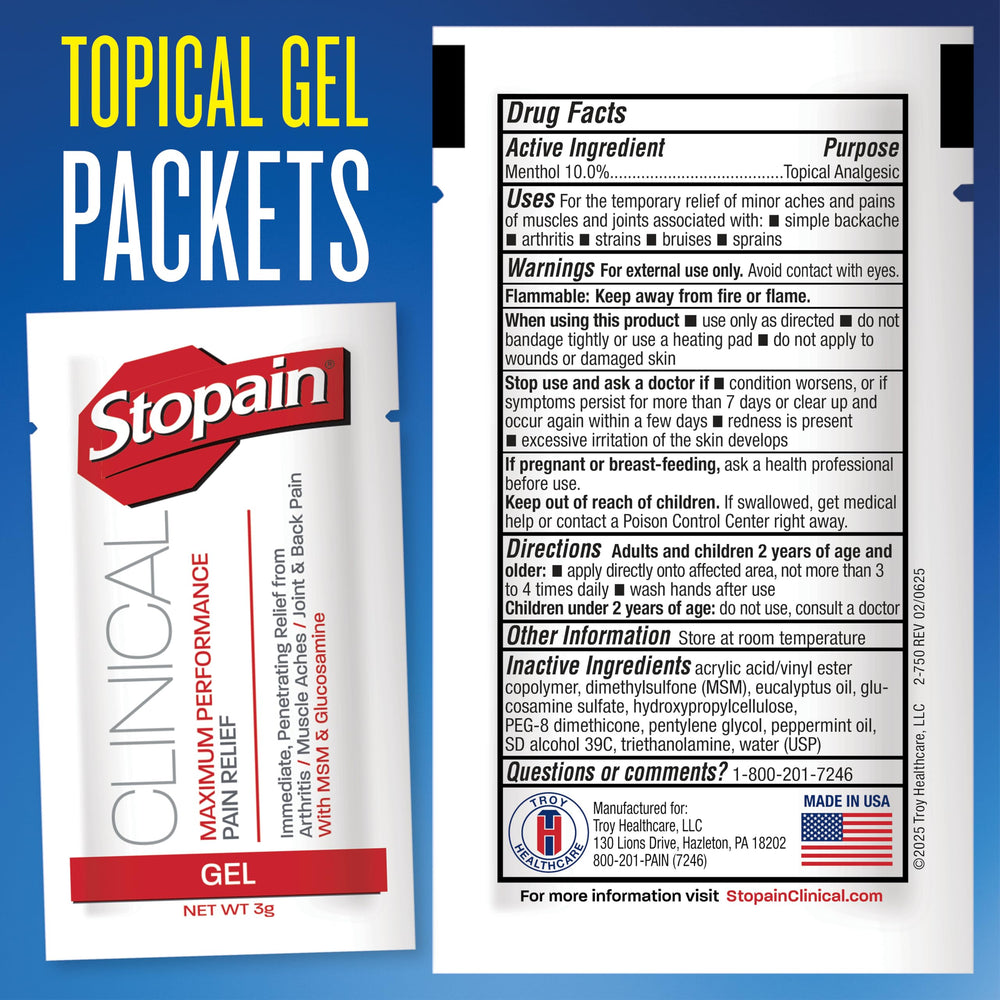 Label highlights menthol, eucalyptus, and peppermint oils for refreshing relief