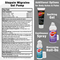 Stopain Migraine Gel Pump being applied to the temple area for targeted relief.