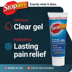 Stopain Pain Relief Gel on shoulder demonstrates quick spot relief.