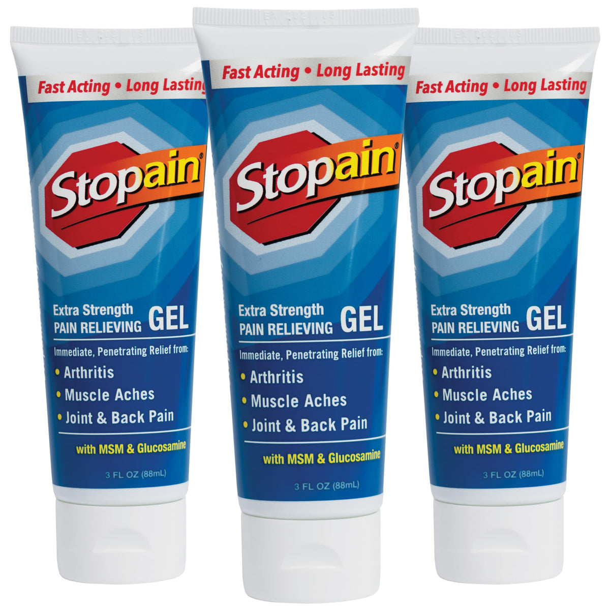 Stopain Pain Relief Gel bottle 3oz provides fast, targeted relief.
