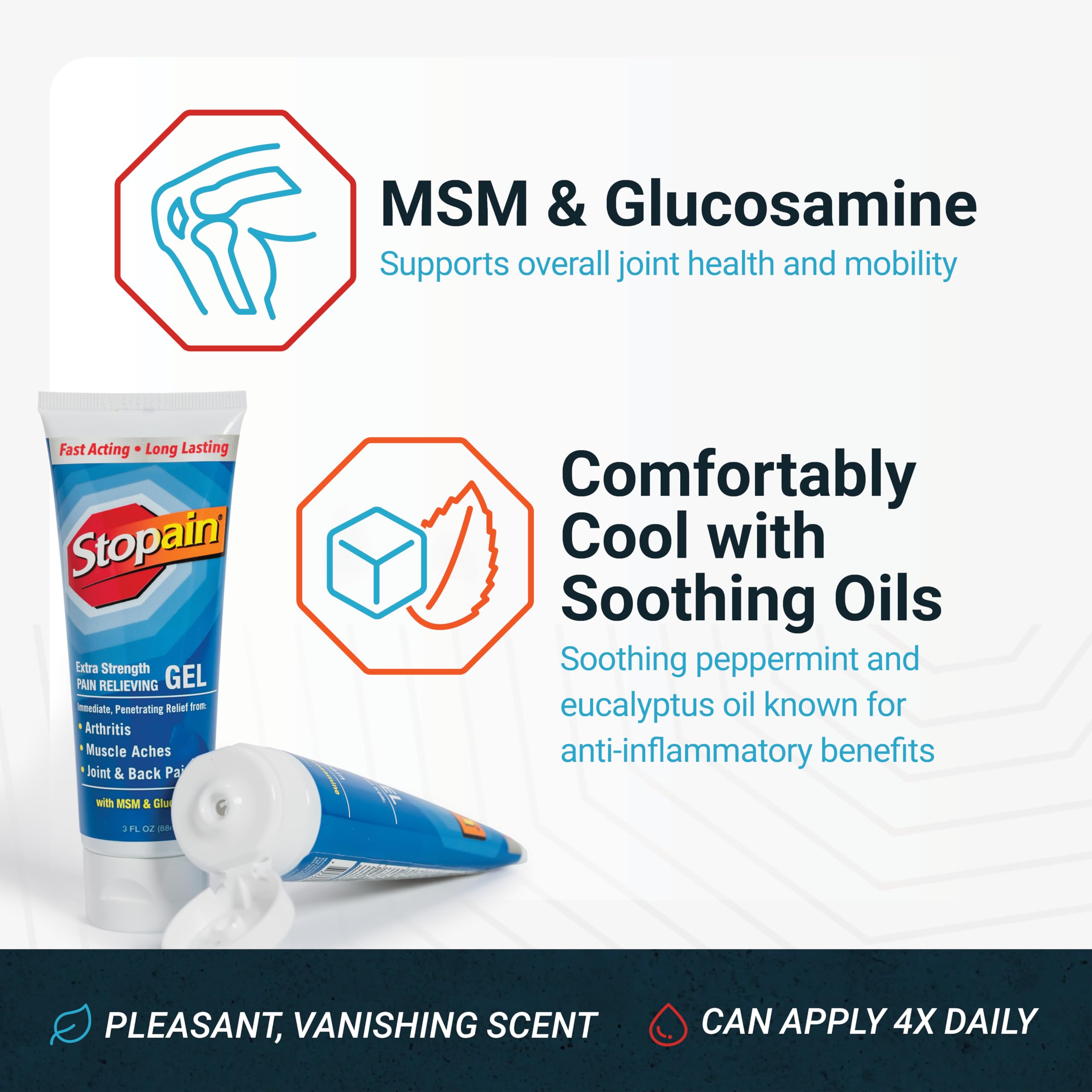 Stopain Pain Relief Gel USA made label signals trusted craftsmanship.
