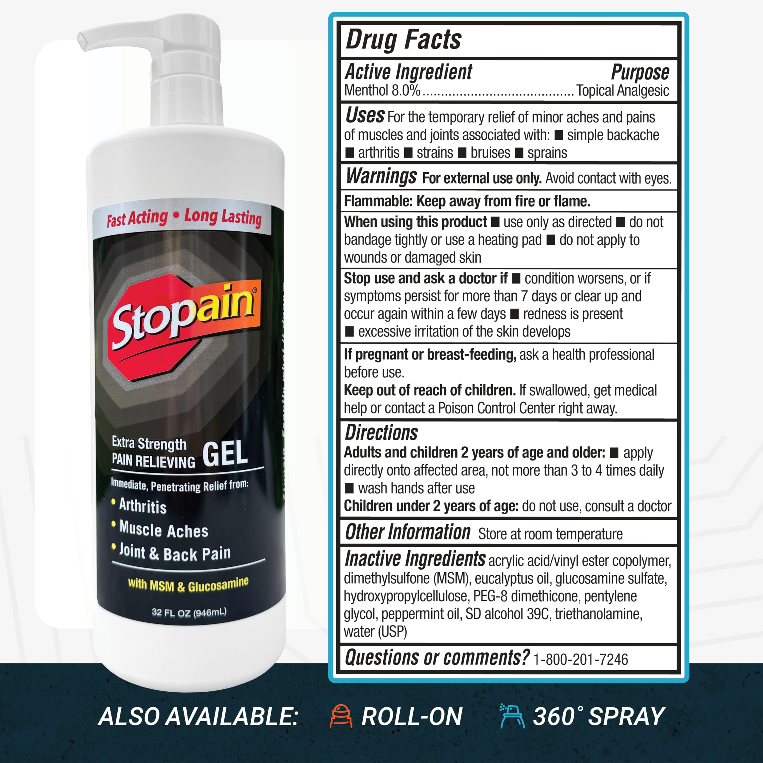 Stopain Pain Relief Gel USA-made seal underscores trusted formulation and professional-grade quality.