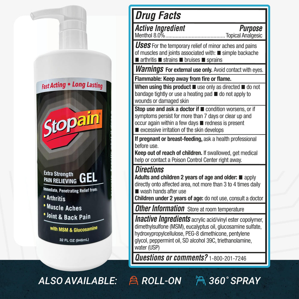 Stopain Pain Relief Gel USA-made seal underscores trusted formulation and professional-grade quality.