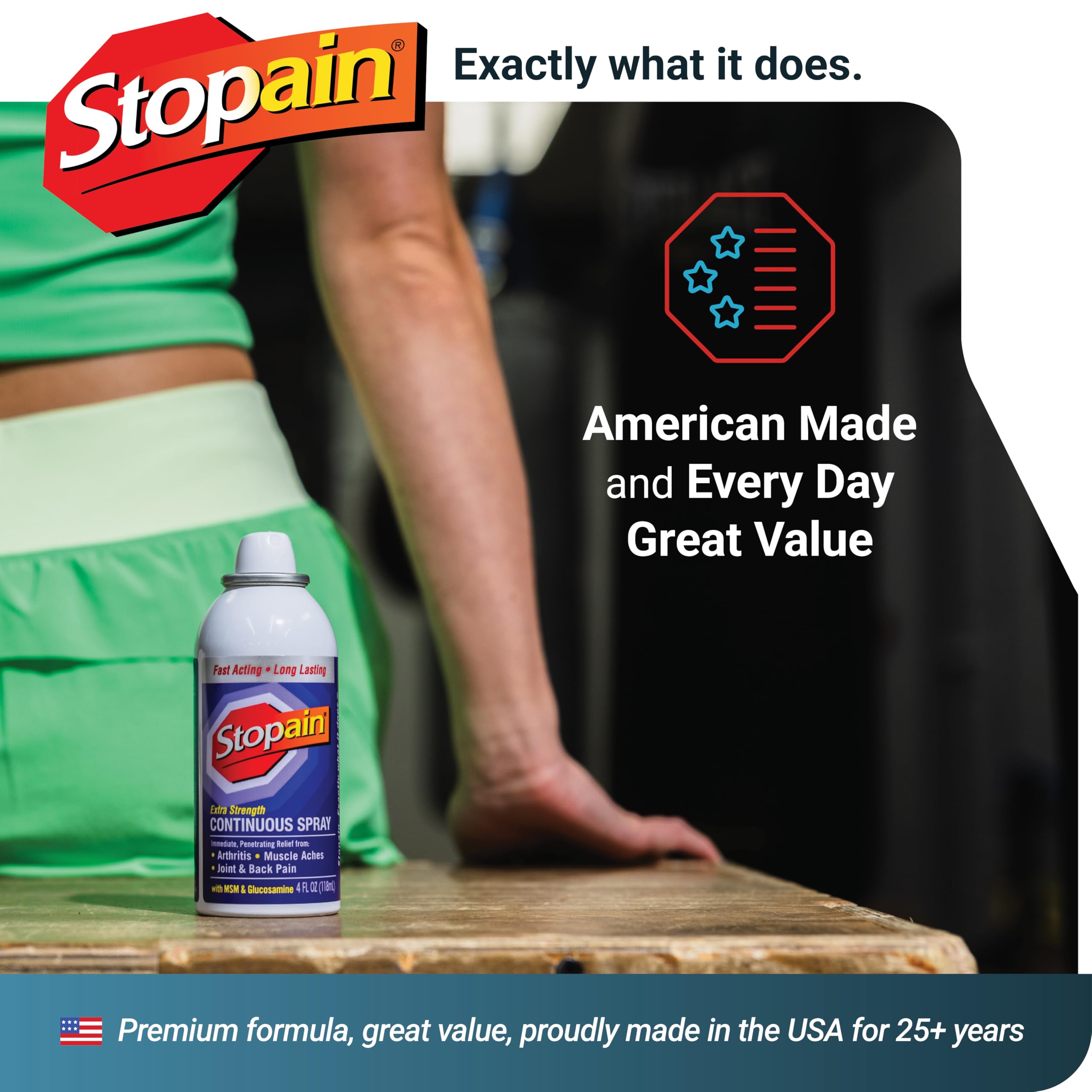 Stopain label detail with MSM and Glucosamine supporting mobility.