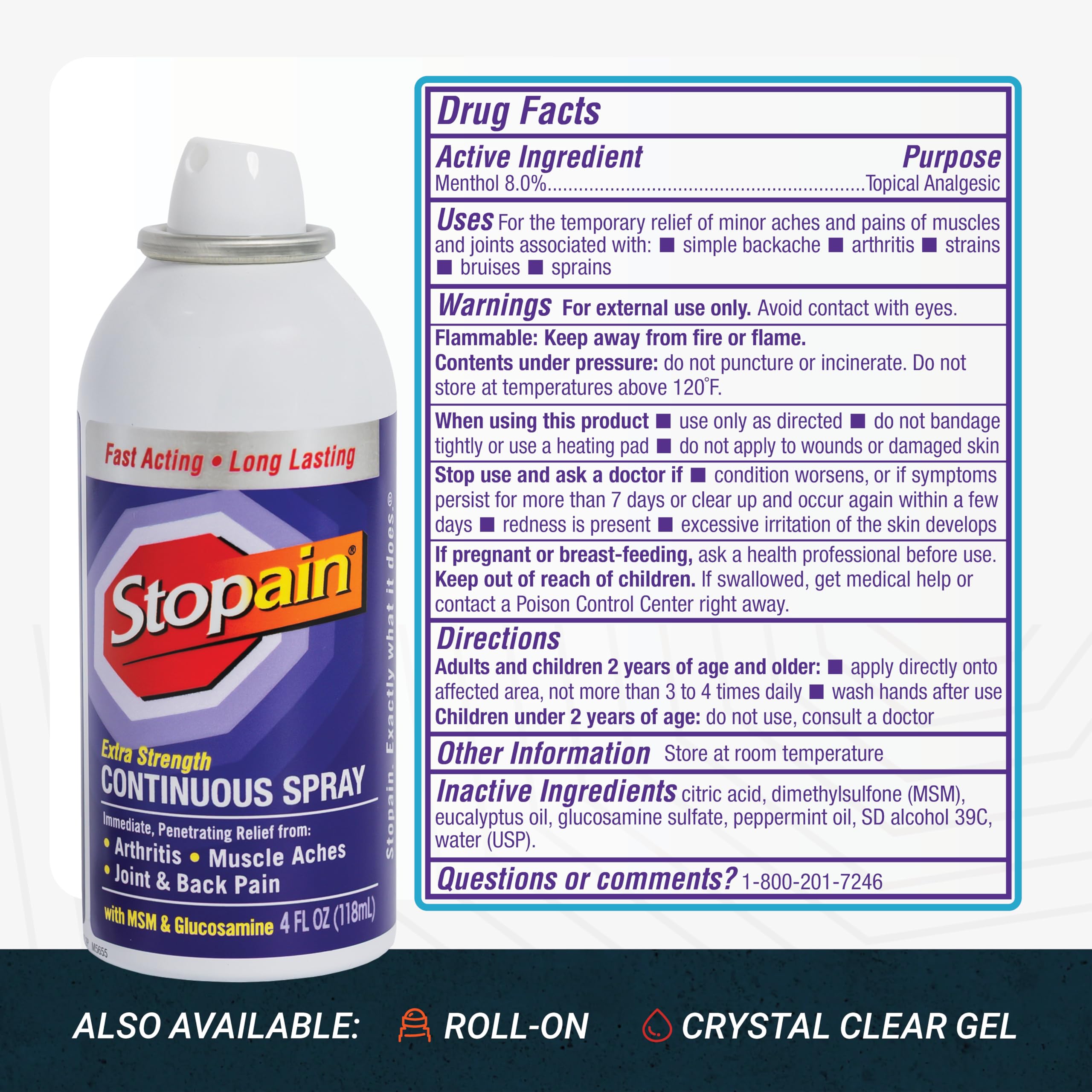 Stopain Pain Relief Spray mist disperses evenly for quick, non-staining coverage.