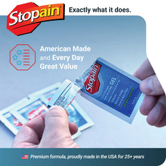 Stopain in workplace first-aid cabinet offers quick access.