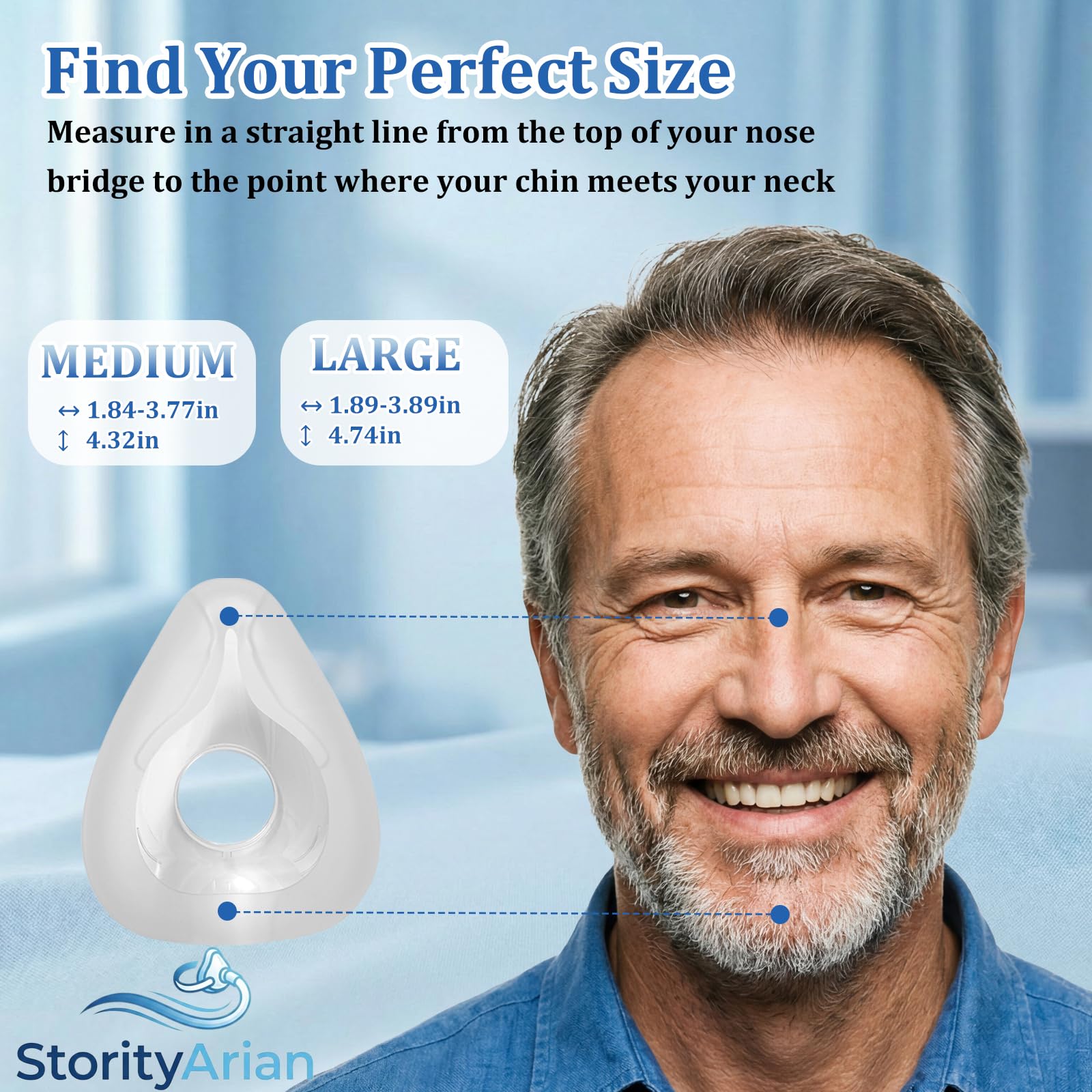 StorityArian full-face mask frame in profile to highlight durable construction.