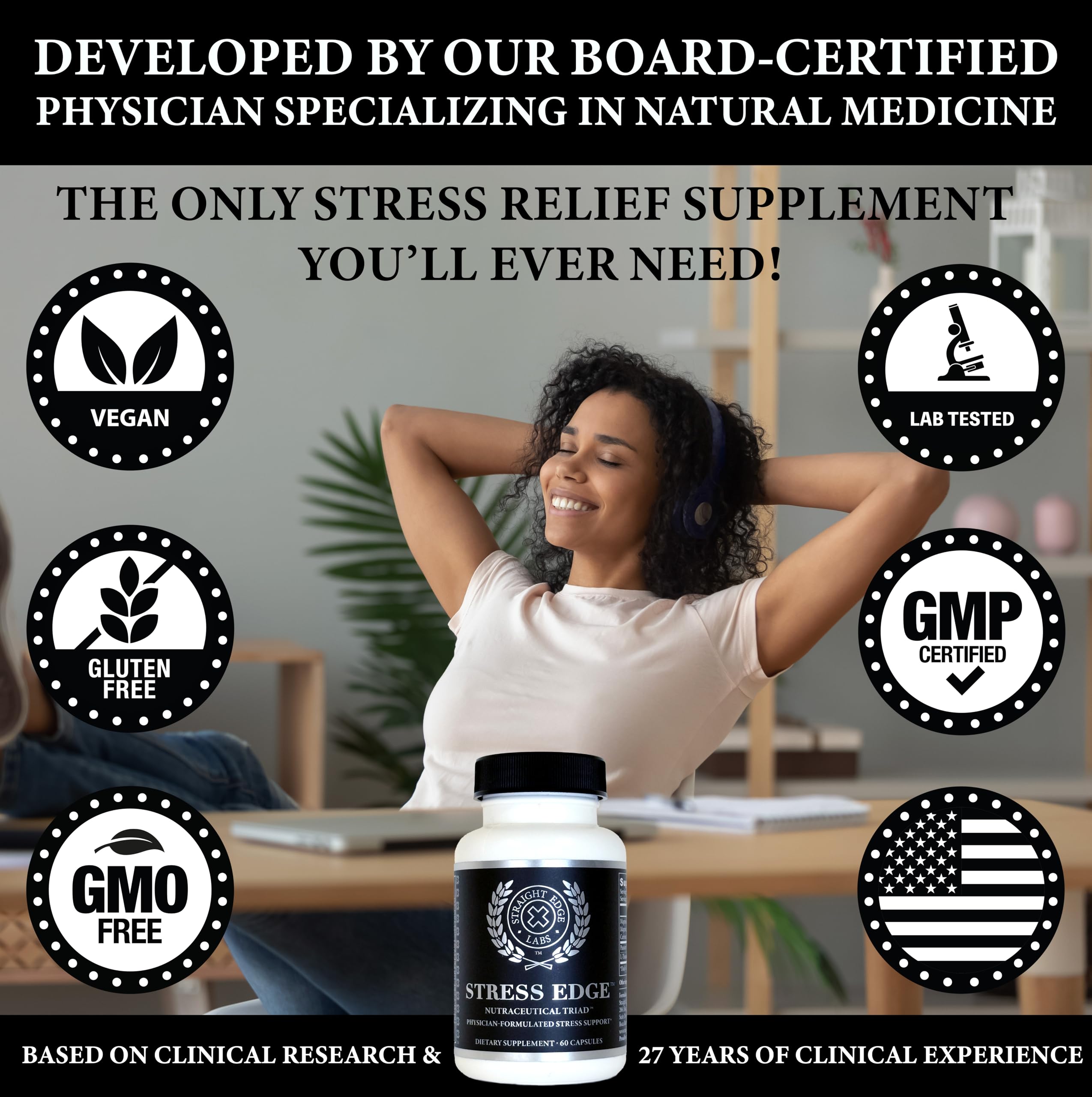 Straight Edge Stress Edge capsules ready to support calm focus.