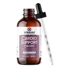 Strauss Heartdrops bottle front view highlighting vegan heart health support