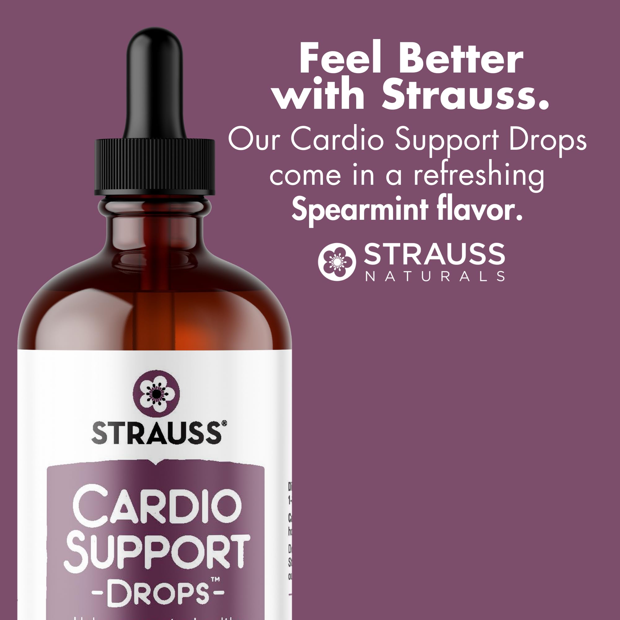 Strauss Heartdrops Cardio Support nutrition panel for quick serving guidance.
