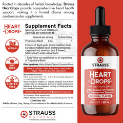 Strauss Heartdrops ingredients closeup with aged garlic and botanicals