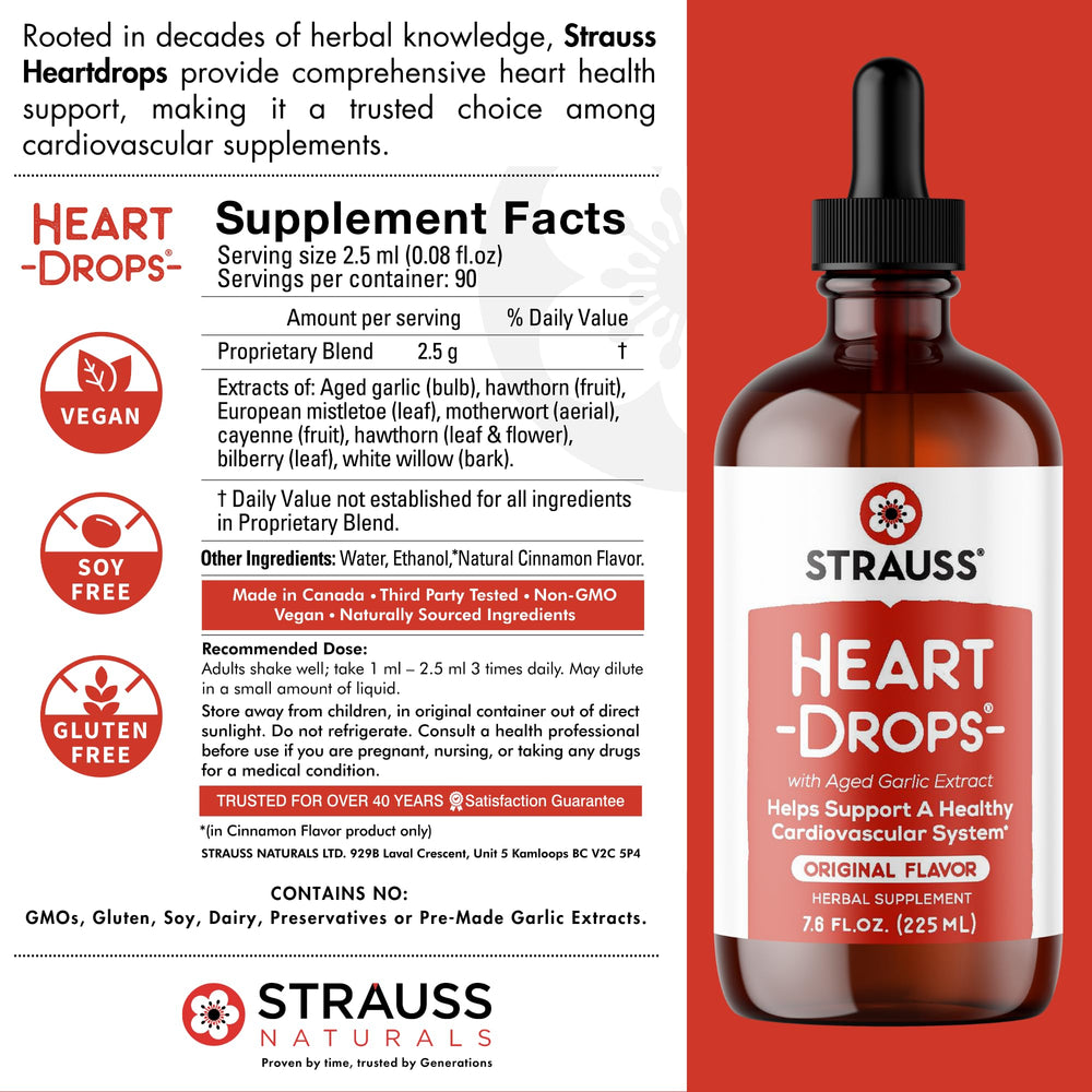 Strauss Heartdrops garlic ingredient emphasizes potent garlic blend for daily routines