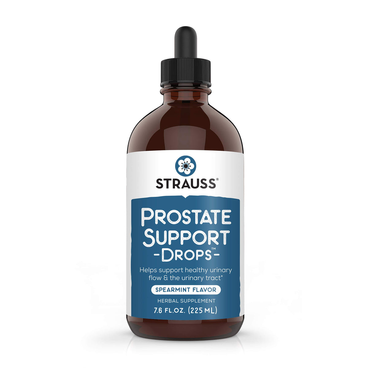 Strauss Naturals Prostate Support Drops bottle with dropper for precise dosing.
