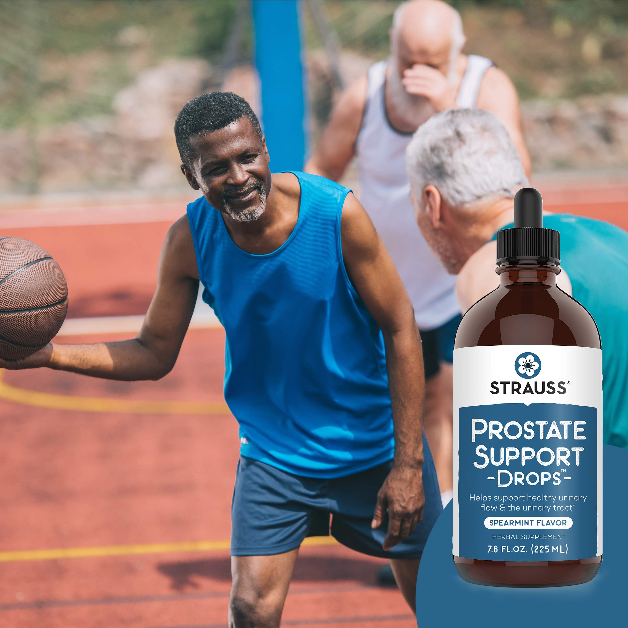 Label close-up featuring Saw Palmetto on Strauss Naturals Prostate Support Drops.