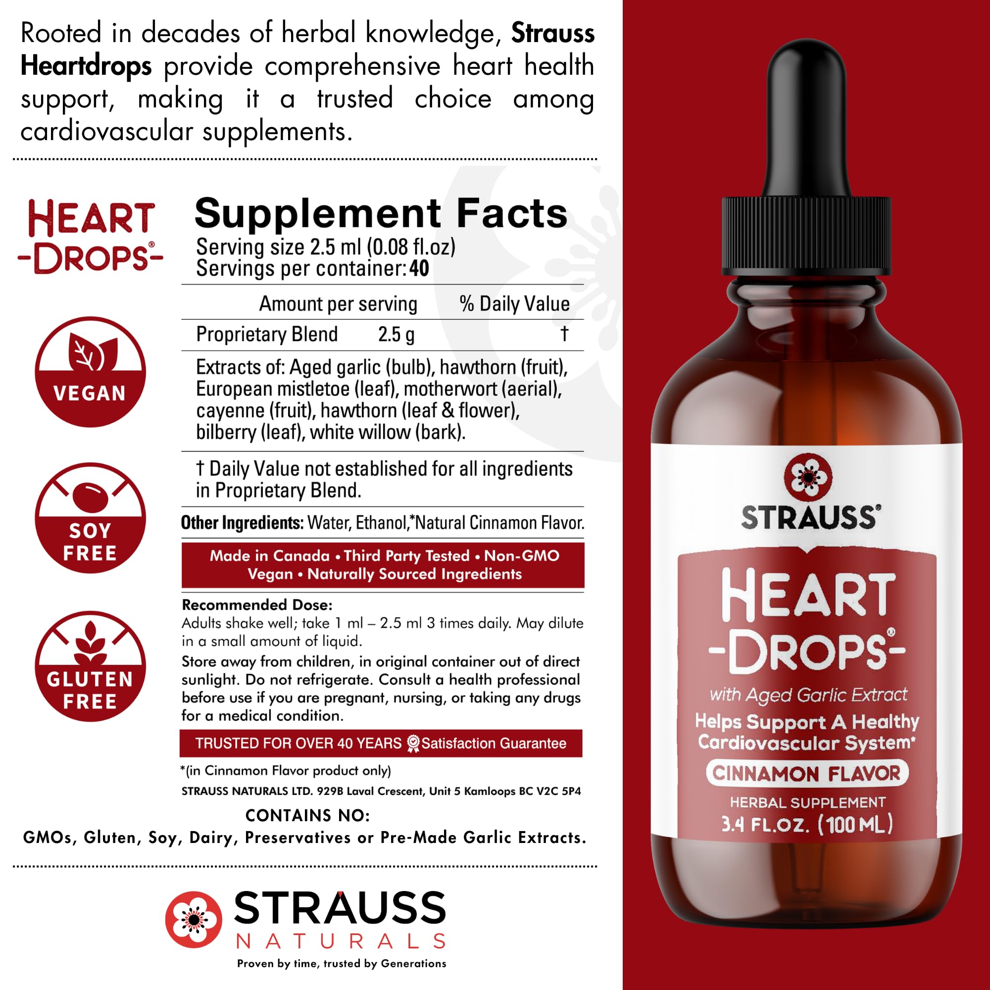 Strauss Naturals Heart Drops hawthorn and mistletoe note in blend supports cardiovascular well-being