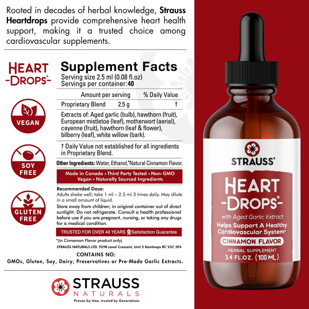 Strauss Naturals Heart Drops hawthorn and mistletoe note in blend supports cardiovascular well-being