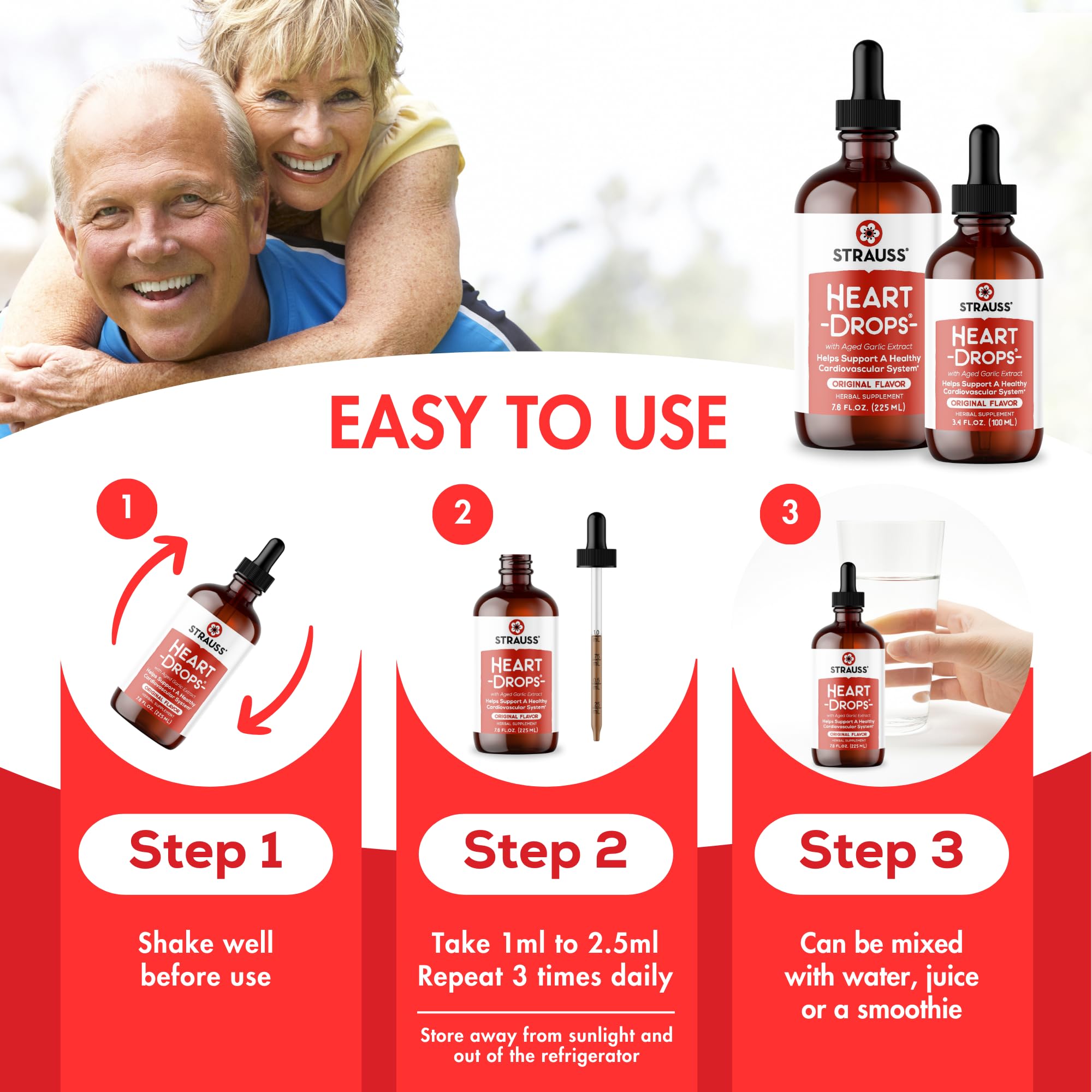 Strauss Naturals Heart Drops third-party tested badge signals purity and safety