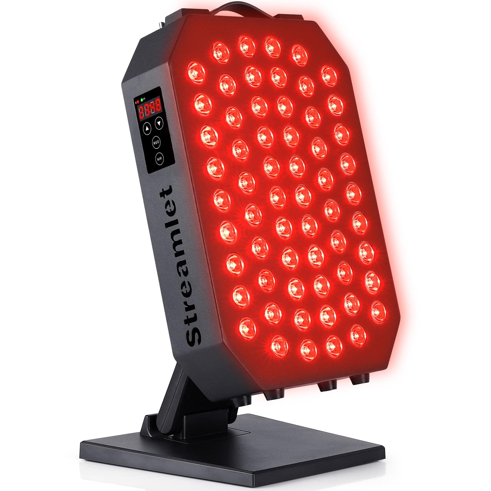 Streamlet red light panel on the face for skin health and relaxation.