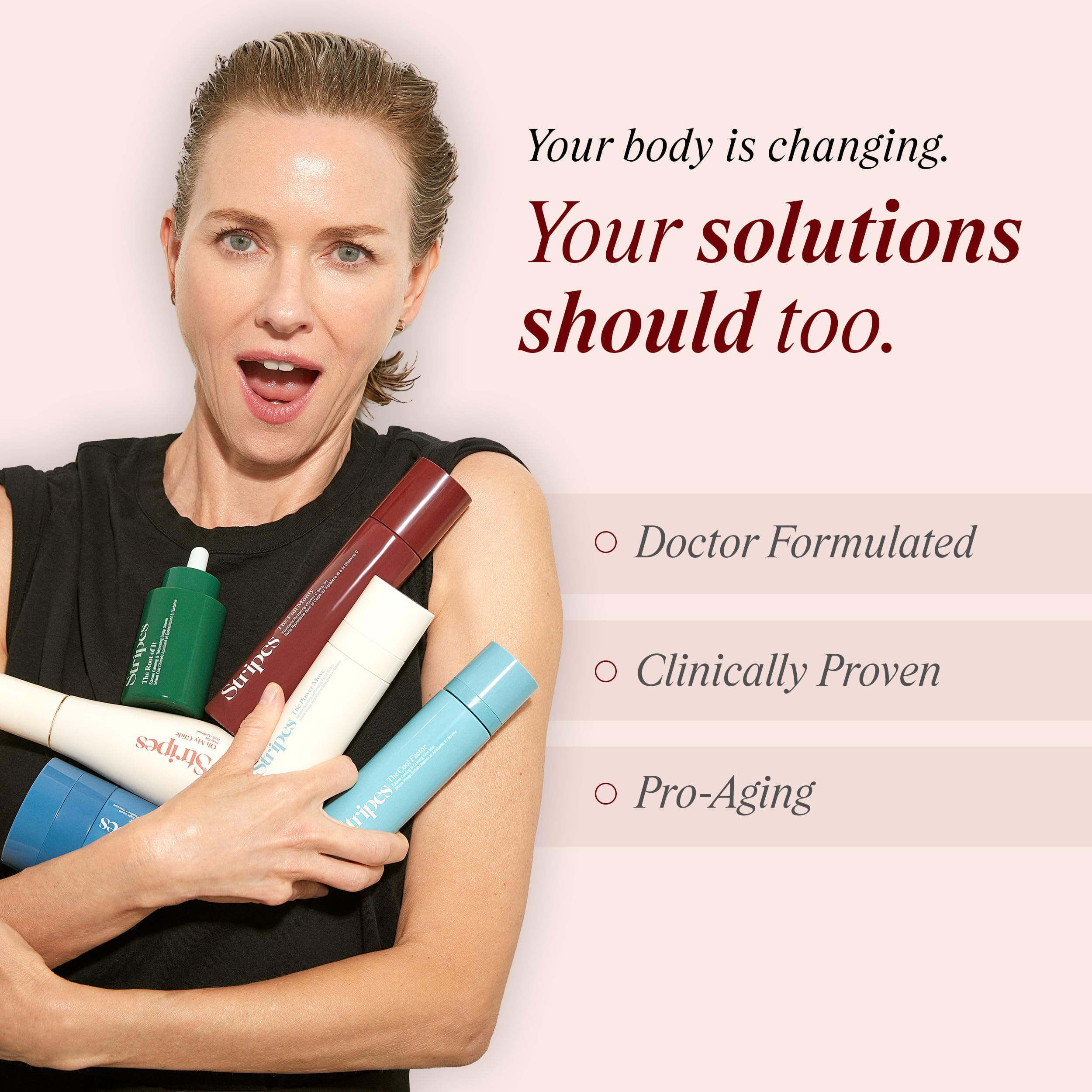 STRIPES bottle with pH balance theme communicates microbiome-friendly formula.