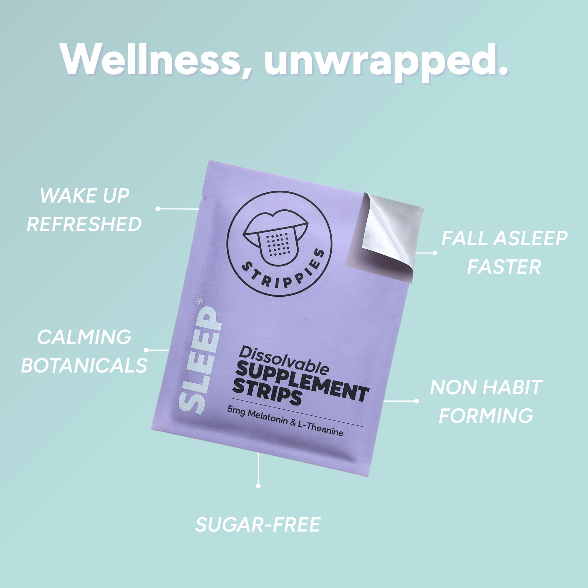STRIPPIES botanical-blend sleep strip with lavender and chamomile for calming use.