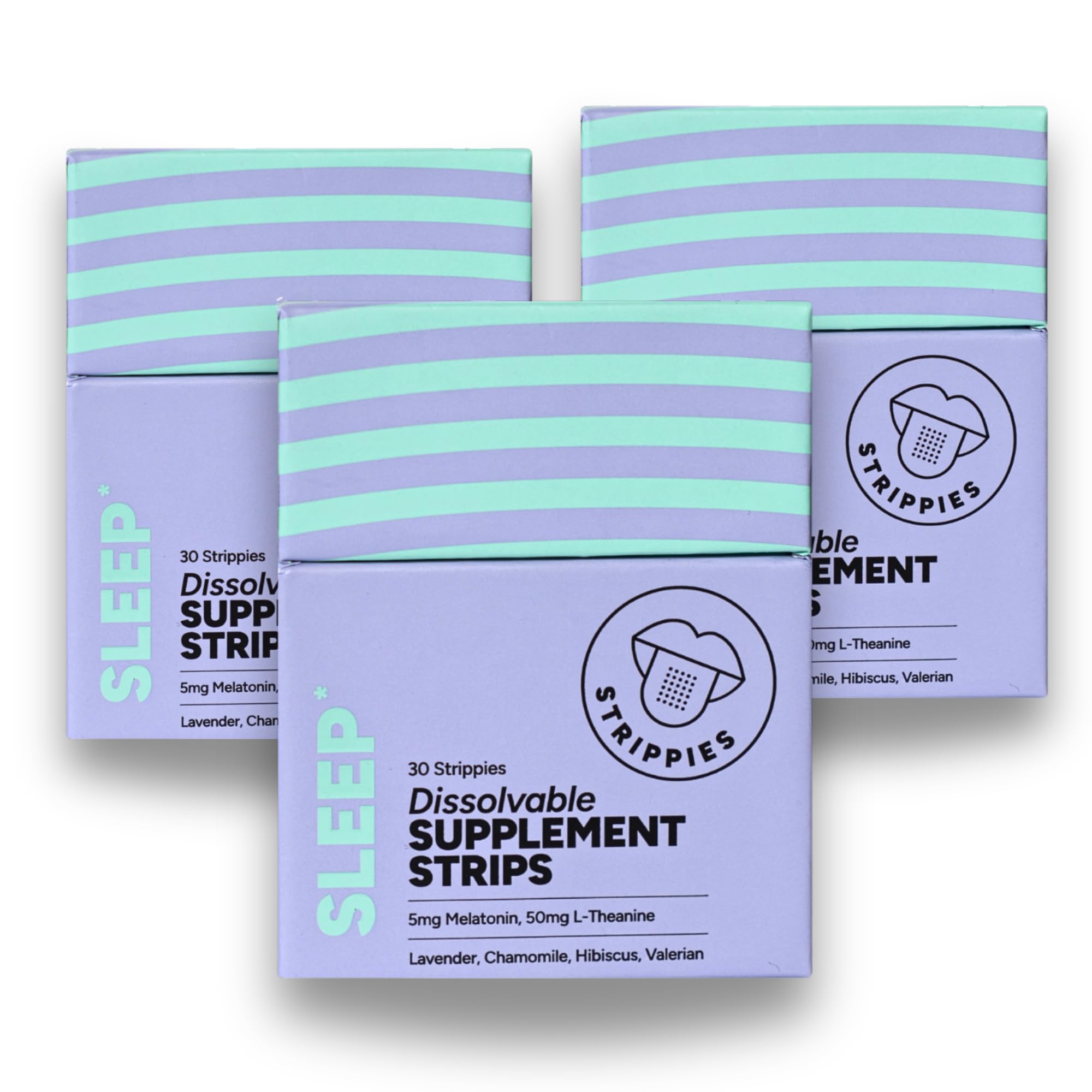 STRIPPIES dissolvable sleep strip on tongue for fast, convenient bedtime use.