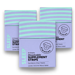 STRIPPIES dissolvable sleep strip on tongue for fast, convenient bedtime use.