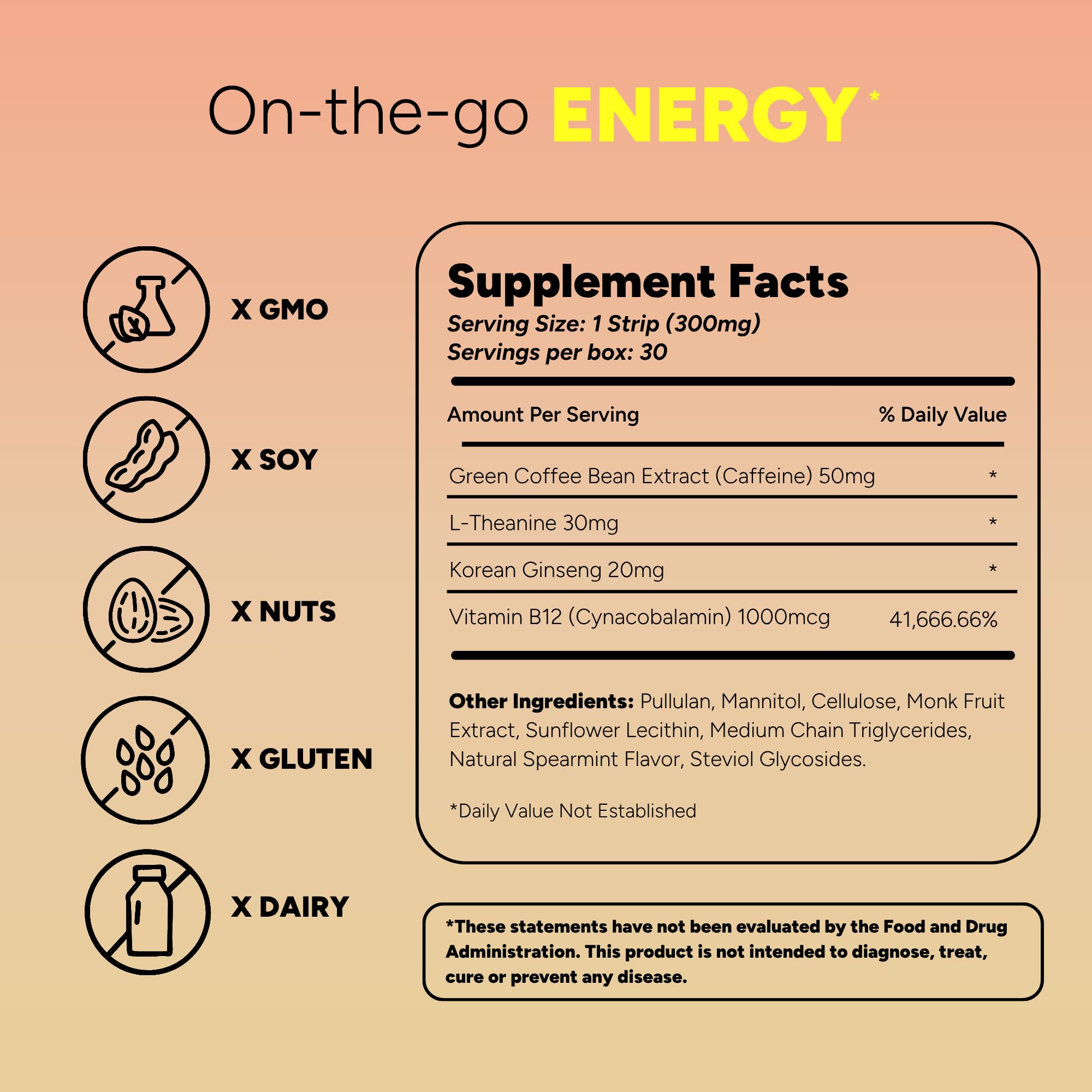 STRIPPIES mint flavor energy strips pack for refreshing on-the-go boost.