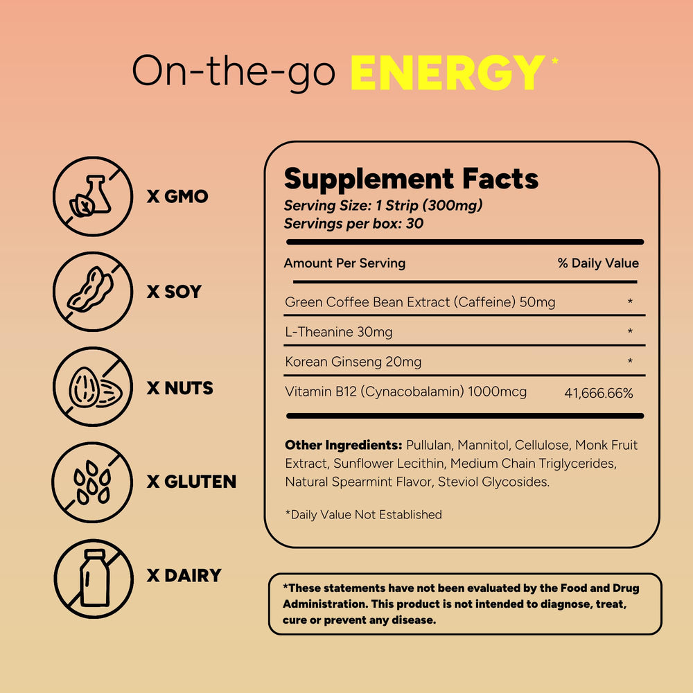STRIPPIES mint flavor energy strips pack for refreshing on-the-go boost.